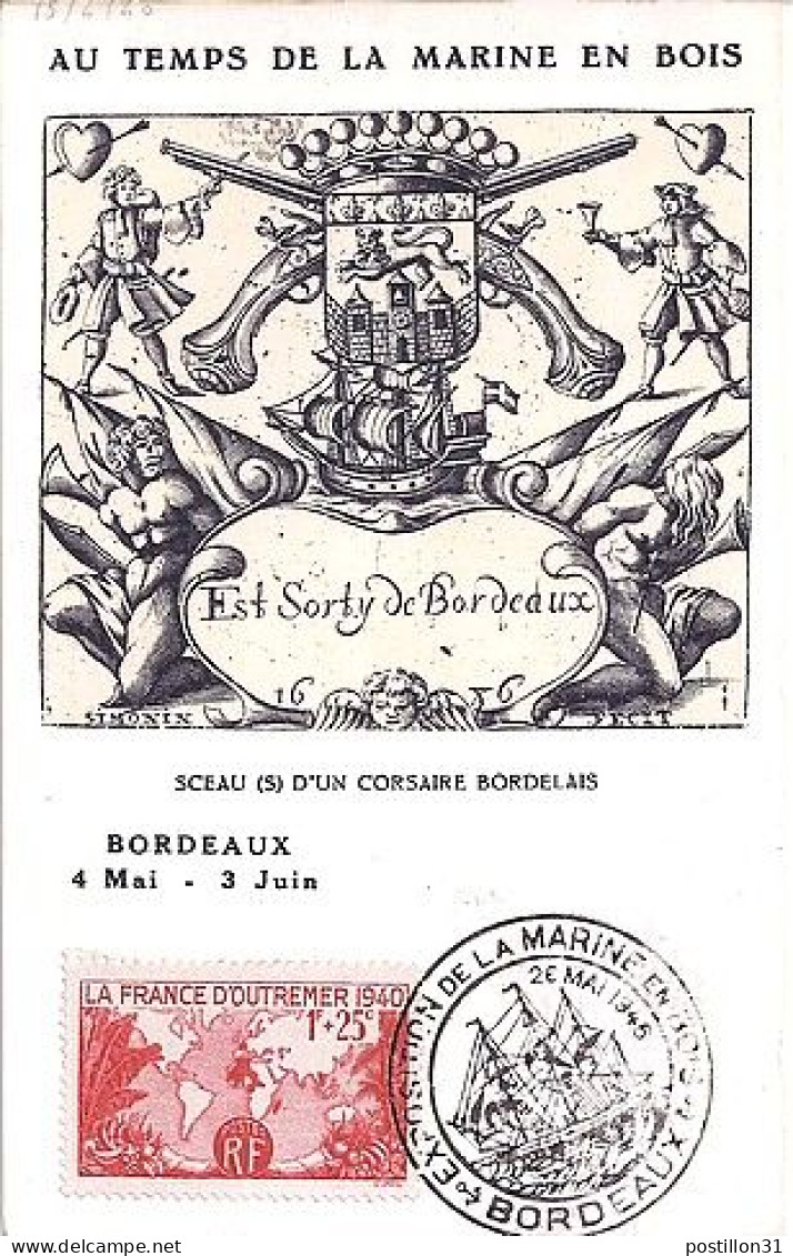 FRANCE N° 453 S/CP DE BORDEAUX/MARINE EN BOIS/26.5.46 - Storia Postale