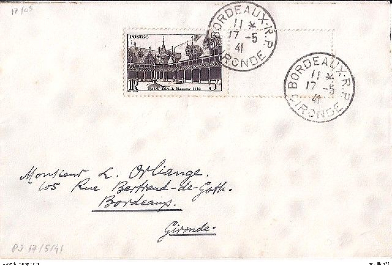 FRANCE N° 499 S/L. DE BORDEAUX/17.5.41 - Briefe U. Dokumente