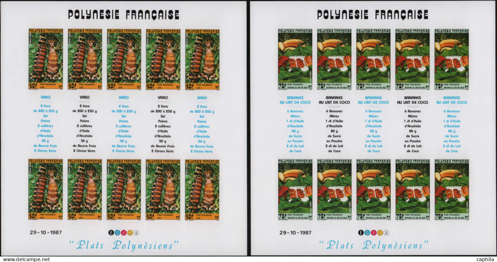 - POLYNESIE NON DENTELES, 1982/1994, XX, ensemble en feuilles complètes, en pochette, cote Maury: 10 700 