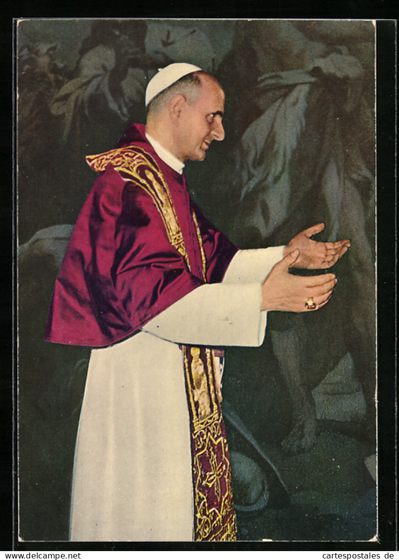 AK Papst Paul VI. Im Seidenen, Roten Fanon In Begrüssender Haltung  - Papas