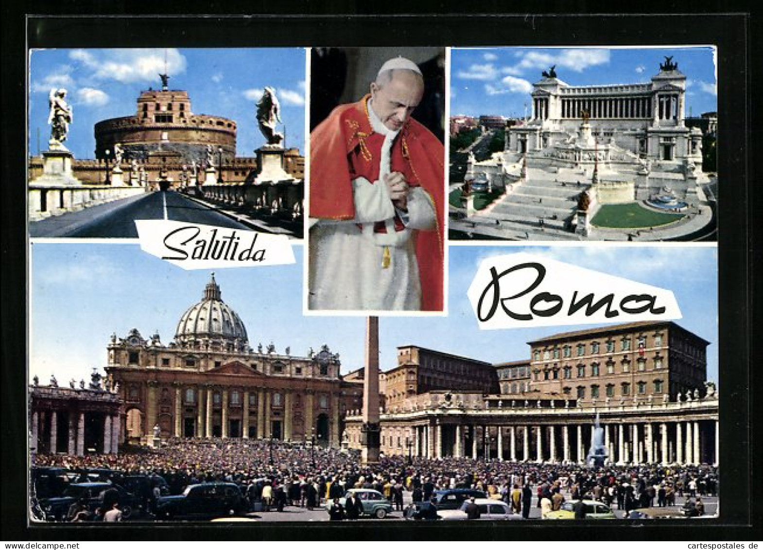 AK Papst Paul VI. Im Roten Umhang Beim Beten, Menschenmassen Vor Dem Petersdom  - Popes