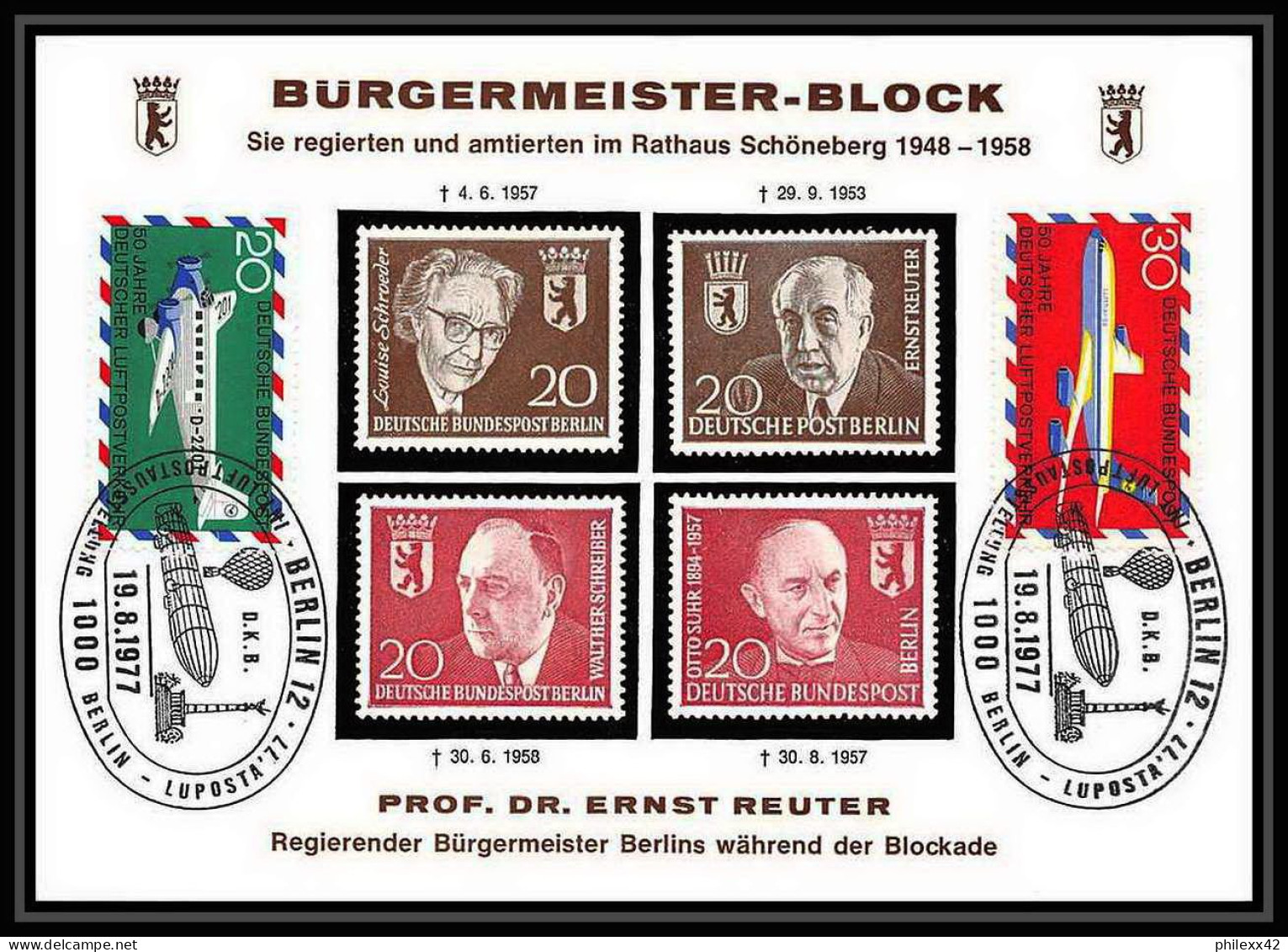 7882/ Espace (space Raumfahrt) Lettre (cover Briefe) 19/8/1977 Berlin Burgermeister Block Allemagne (germany Bund) - Afrika