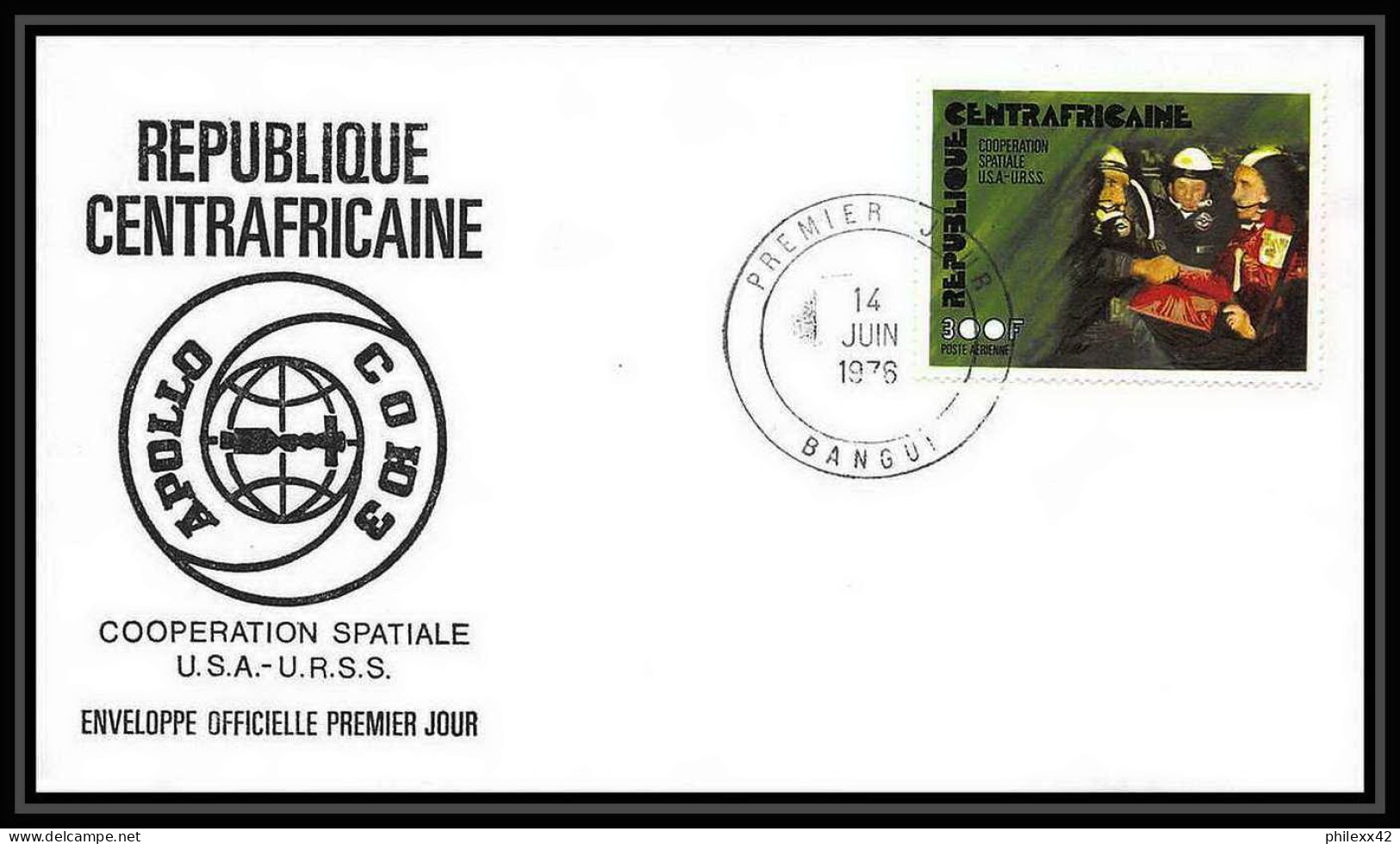 7829/ Espace (space) Lettre (cover) 14/6/1976 Cooperation Spatiale USA-URSS Apollo-Soyouz République Centrafricaine - Afrique