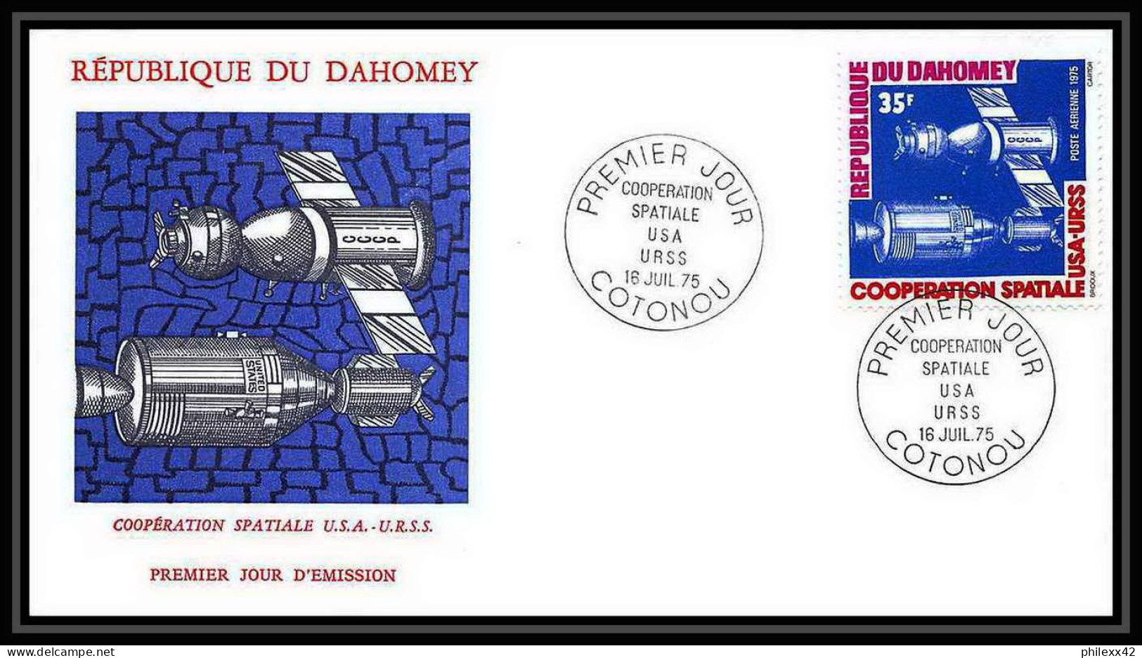 7642/ Espace (space Raumfahrt) Lettre (cover Briefe) 16/7/1975 Coopération Spaciale Usa Urss Fdc Dahomey - Afrique
