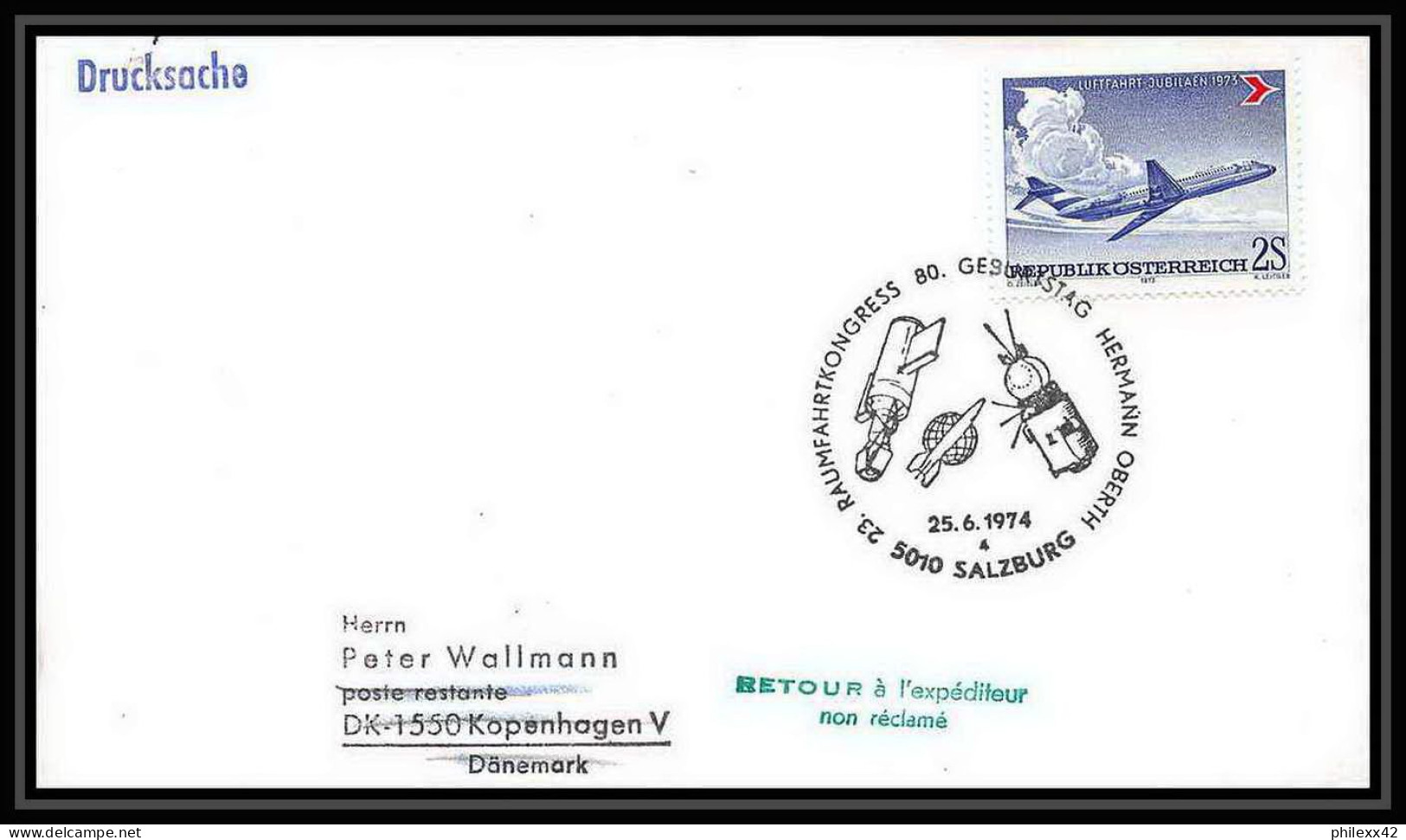 7285/ Espace (space Raumfahrt) Lettre (cover Briefe) 25/6/1974 Oberth Salzburg Autriche (Austria) - Europe