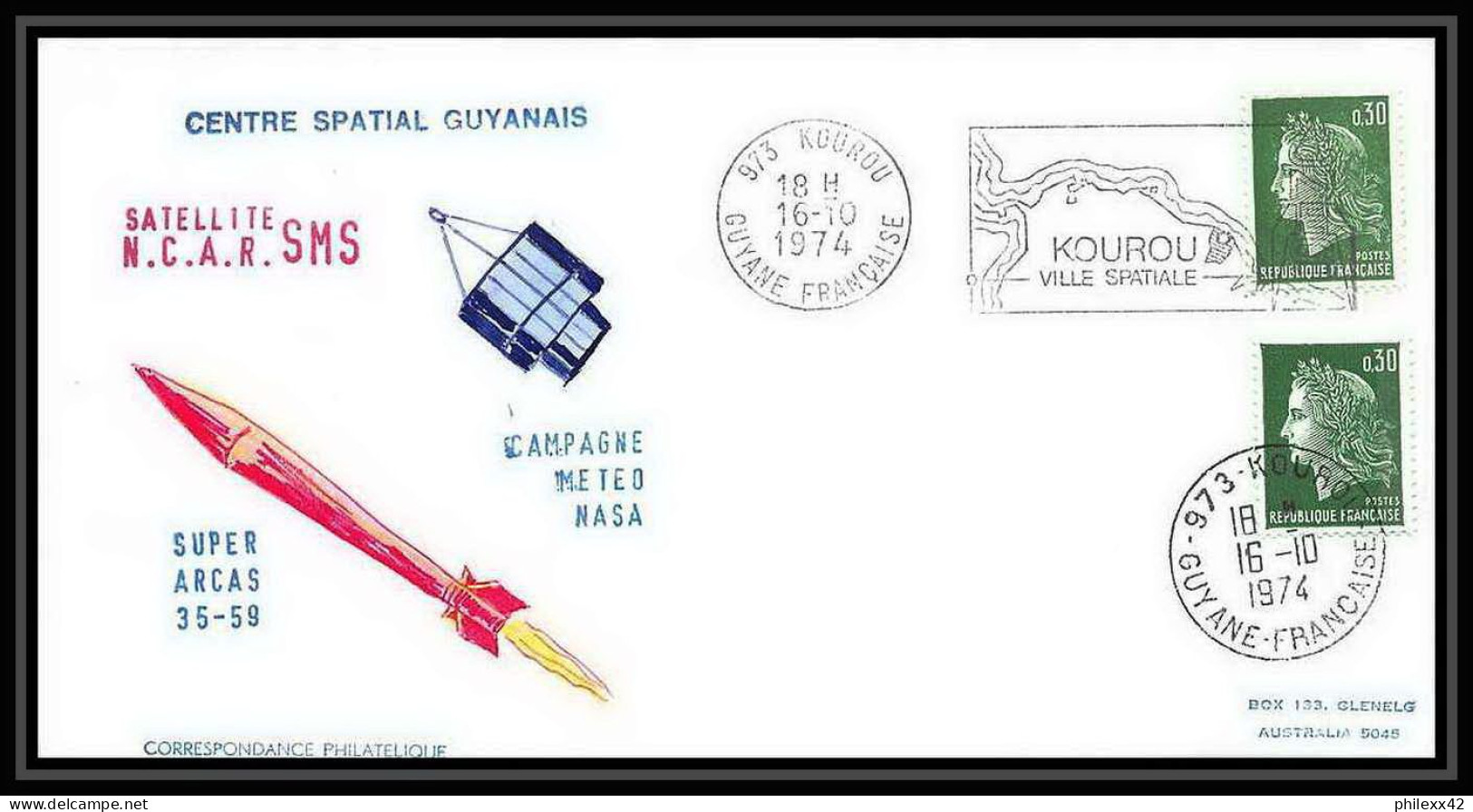 7264/ Espace Space Lettre Cover 16/10/1974 Centre Spatial Guyanais Super Arcas 35-59 Satellite Ncar Sms France - Europe