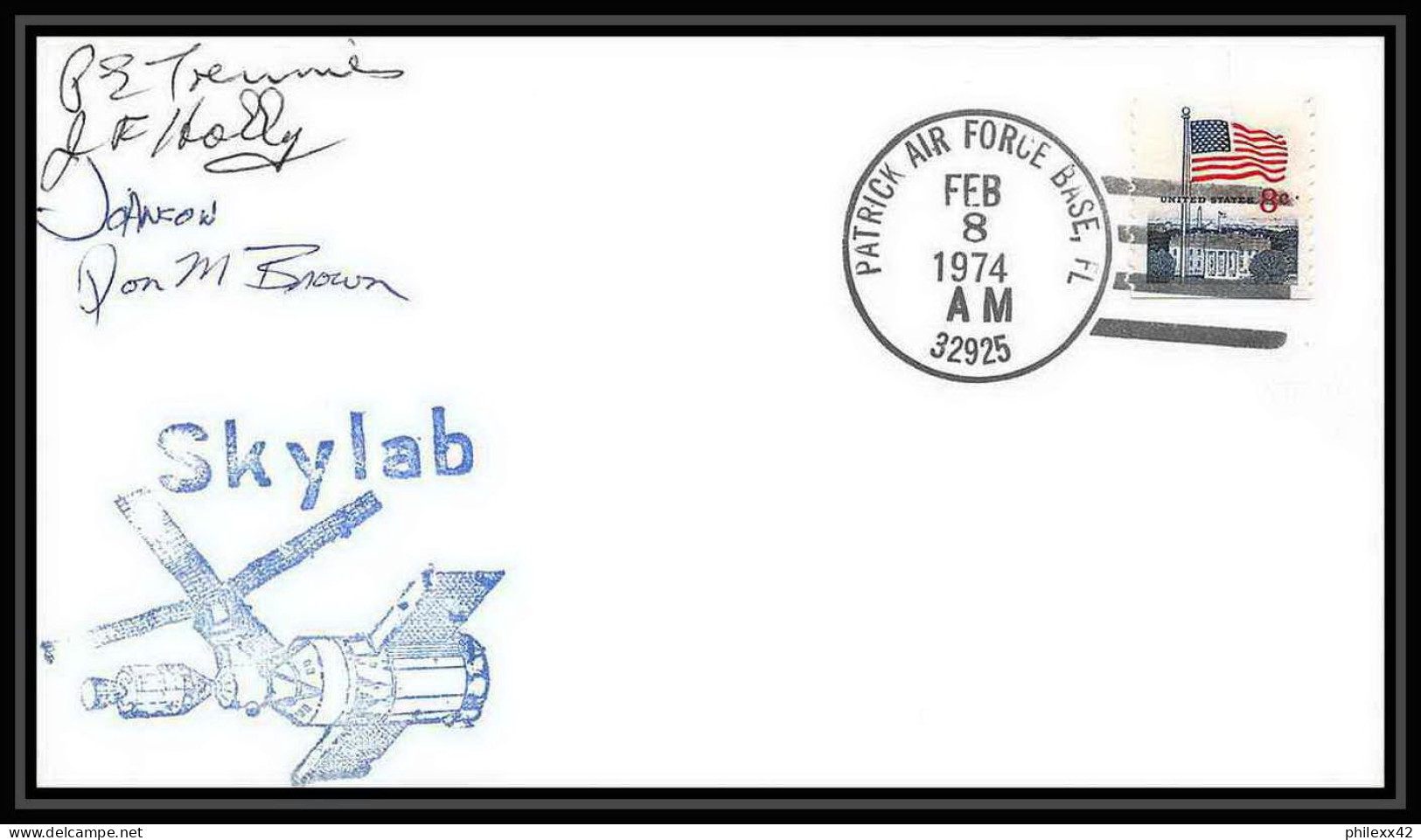 7132/ Espace (space) Lettre (cover) Signé (signed Autograph) 8/2/1974 Skylab 4 Splashdown Patrick Air Force USA - United States