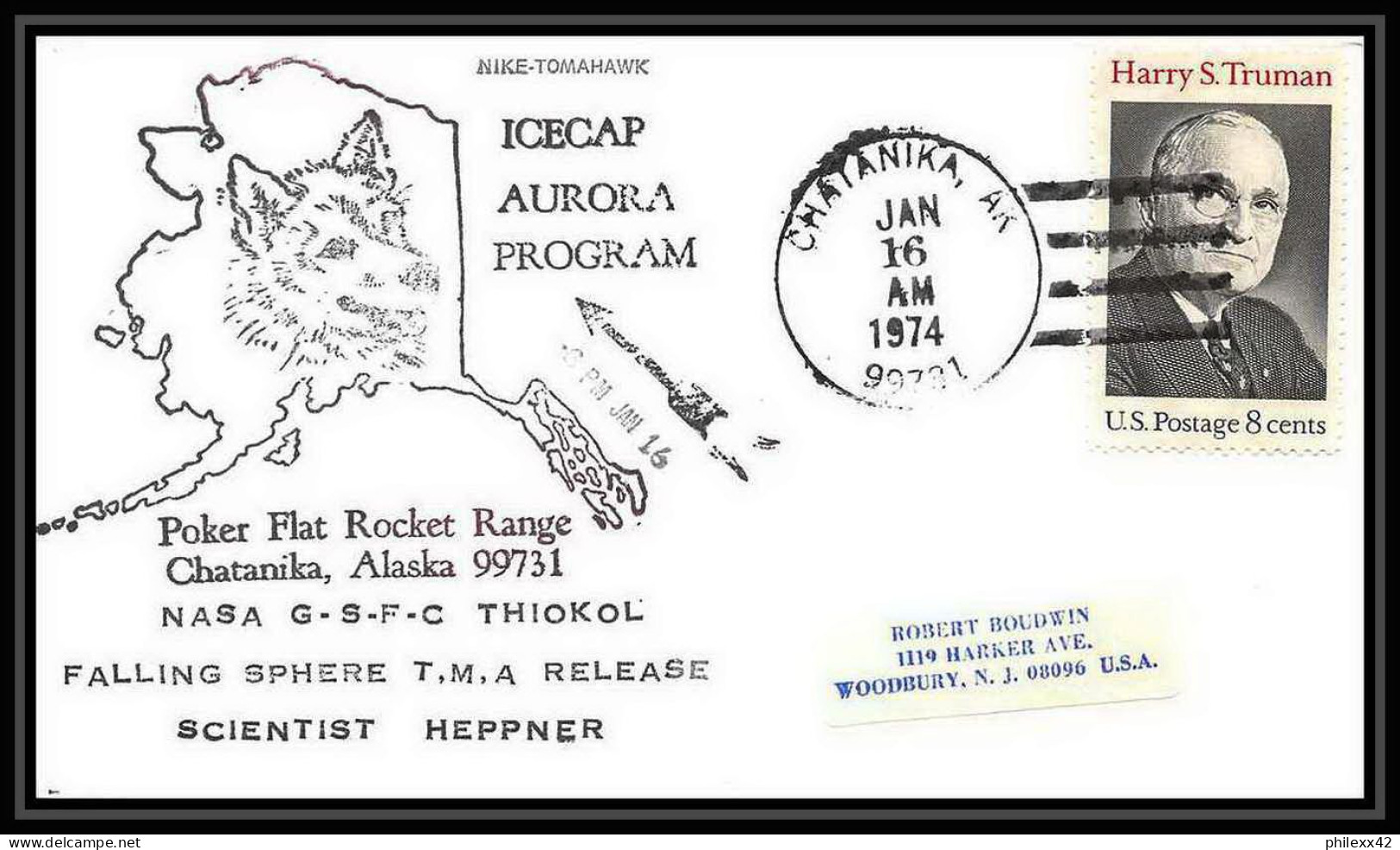 7121/ Espace (space Raumfahrt) Lettre (cover Briefe) 16/1/1974 Icecap Aurora Program Chatanika USA - United States