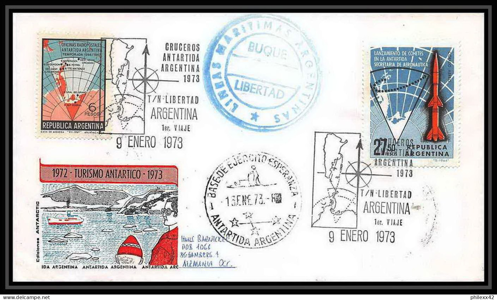 7114/ Espace (space Raumfahrt) Lettre (cover Briefe) 13/1/1973 Antarctic Almirante Brown Argentine (Argentina) - Amérique Du Sud