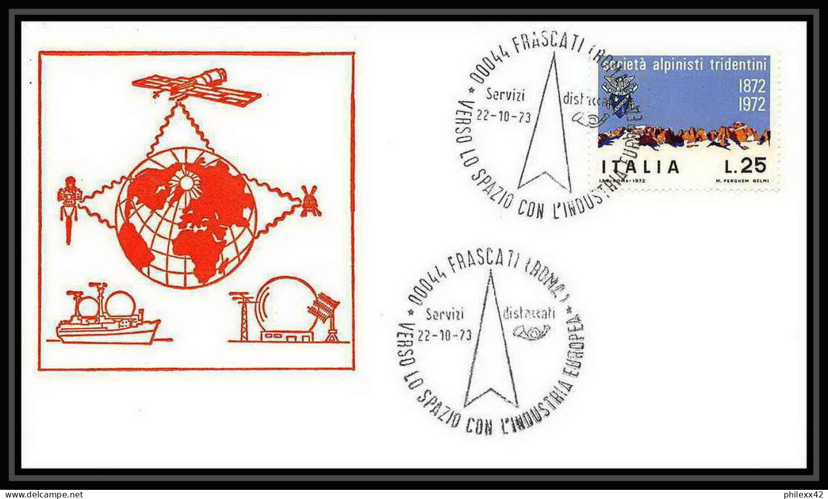 7082/ Espace (space Raumfahrt) Lettre (cover Briefe) 22/10/1973 Verso Lo Spazio Frascati Roma Italie (italy) - Europe