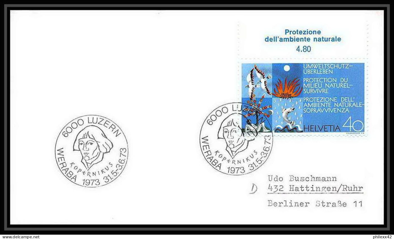 7064/ Espace (space Raumfahrt) Lettre (cover Briefe) 31/5/1973 Copernic Copernicus Kopernik Suisse (Swiss) - Europe