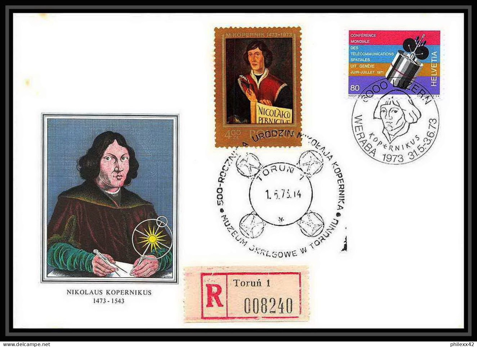 7065/ Espace (space Raumfahrt) Lettre (cover Briefe) 1/6/1973 Copernic Copernicus Kopernik Suisse (Swiss) - Europe