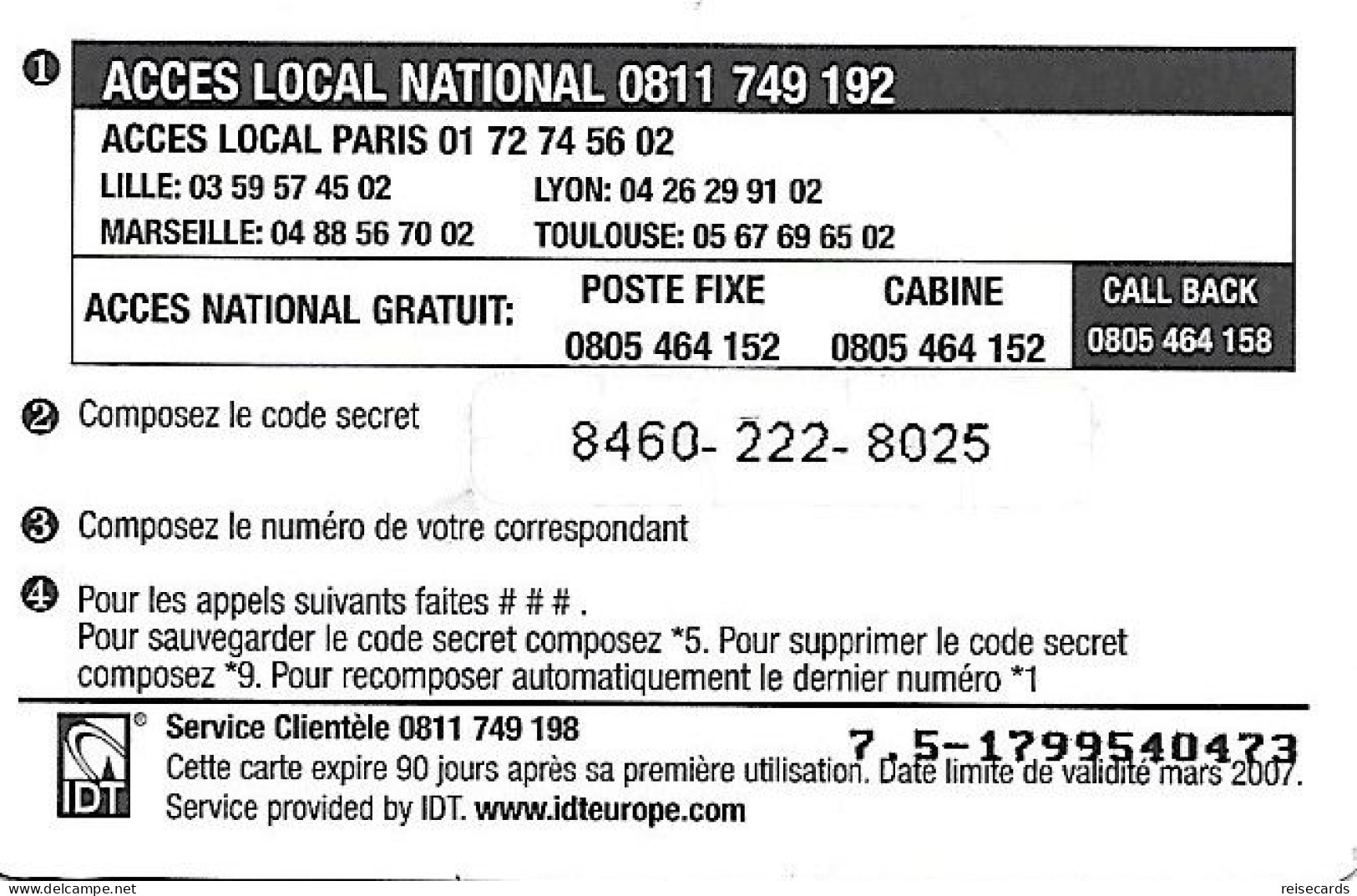 France: Prepaid IDT Red Maghreb 03.07 - Otros & Sin Clasificación