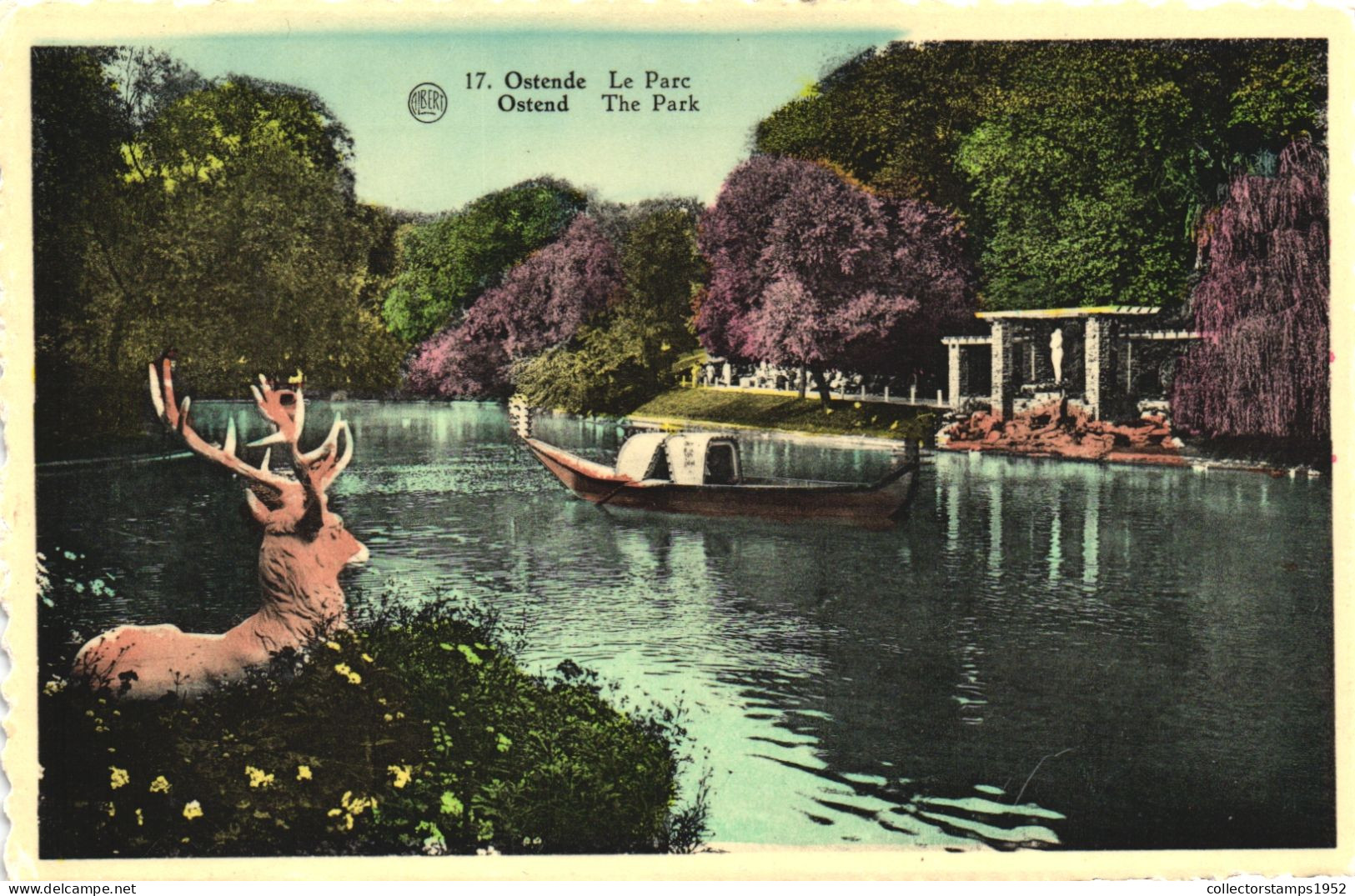 OSTEND, OOSTENDE, WEST FLANDERS, PARK, ARCHITECTURE, DEER, BOAT, BELGIUM, POSTCARD - Oostende