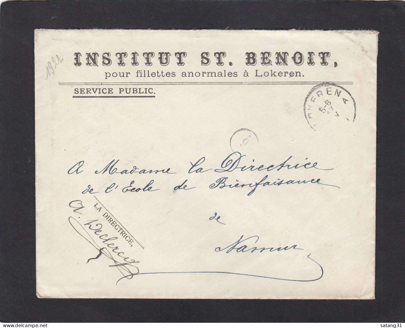 INSTITUT ST. BENOIT POUR FILETTES ANORMALES A LOKEREN. .LETTRE EN FP POUR NAMUR,1921. - Portofreiheit