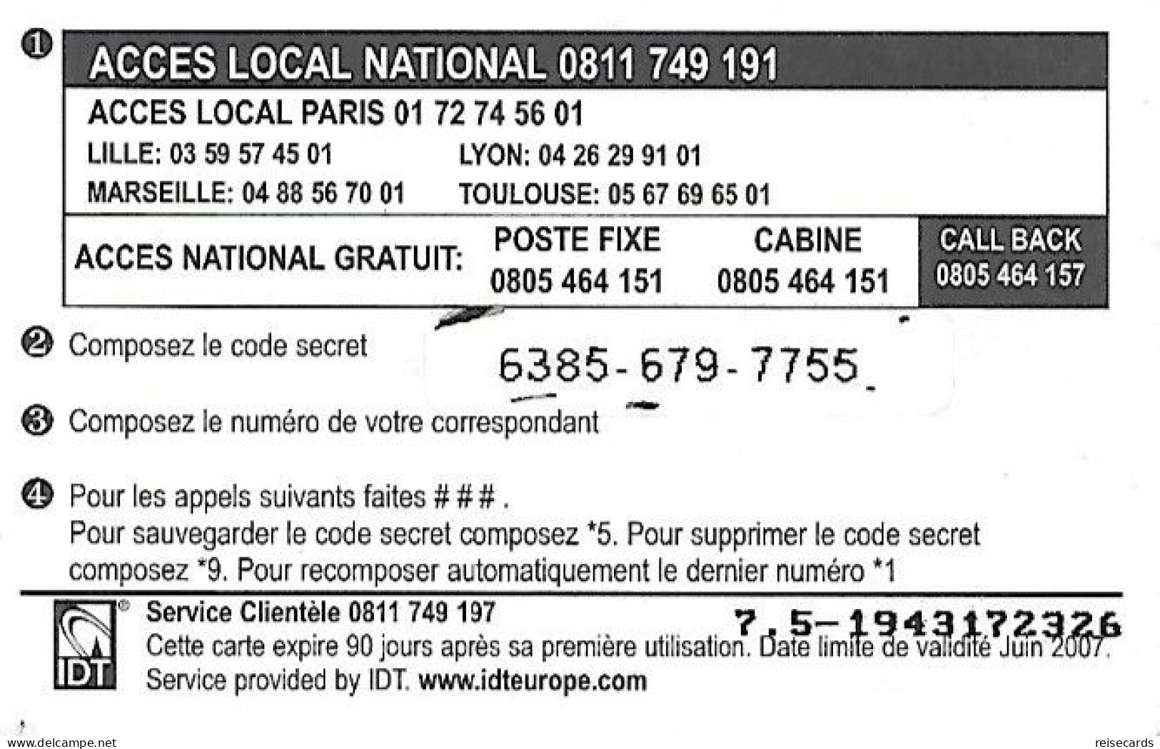 France: Prepaid IDT Red Africa 06.07 - Autres & Non Classés