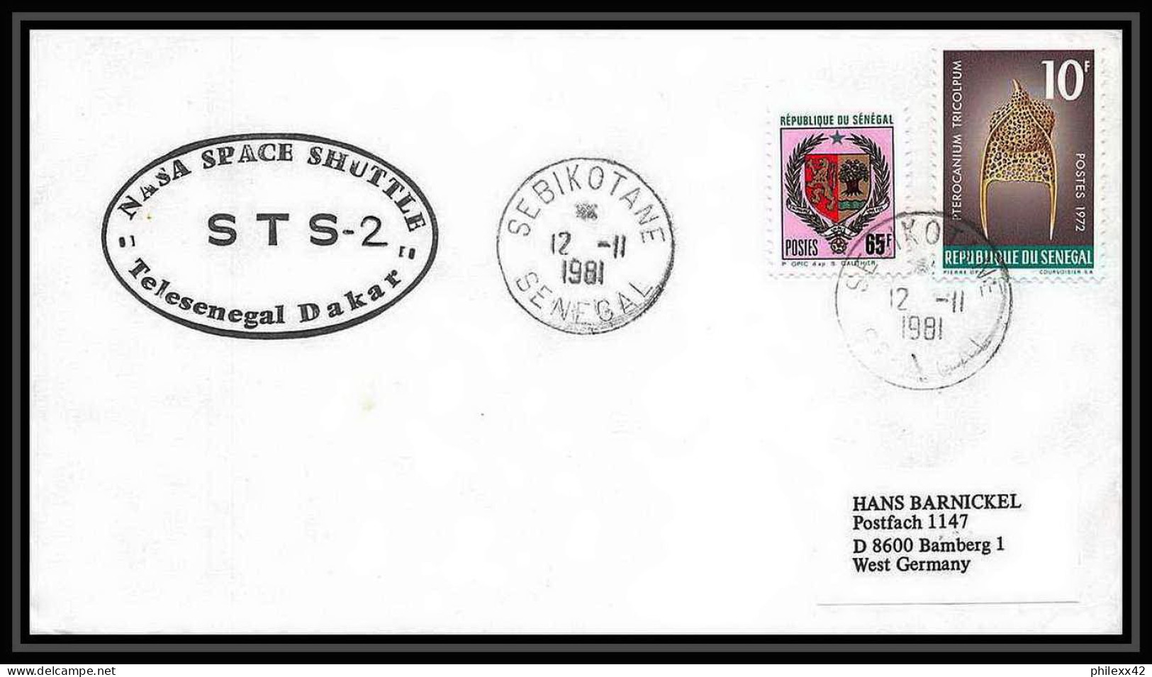 8758/ Espace (space Raumfahrt) Lettre (cover Briefe) 12/11/1981 Shuttle (navette) Sts 2 Sebikotane Sénégal - Afrika