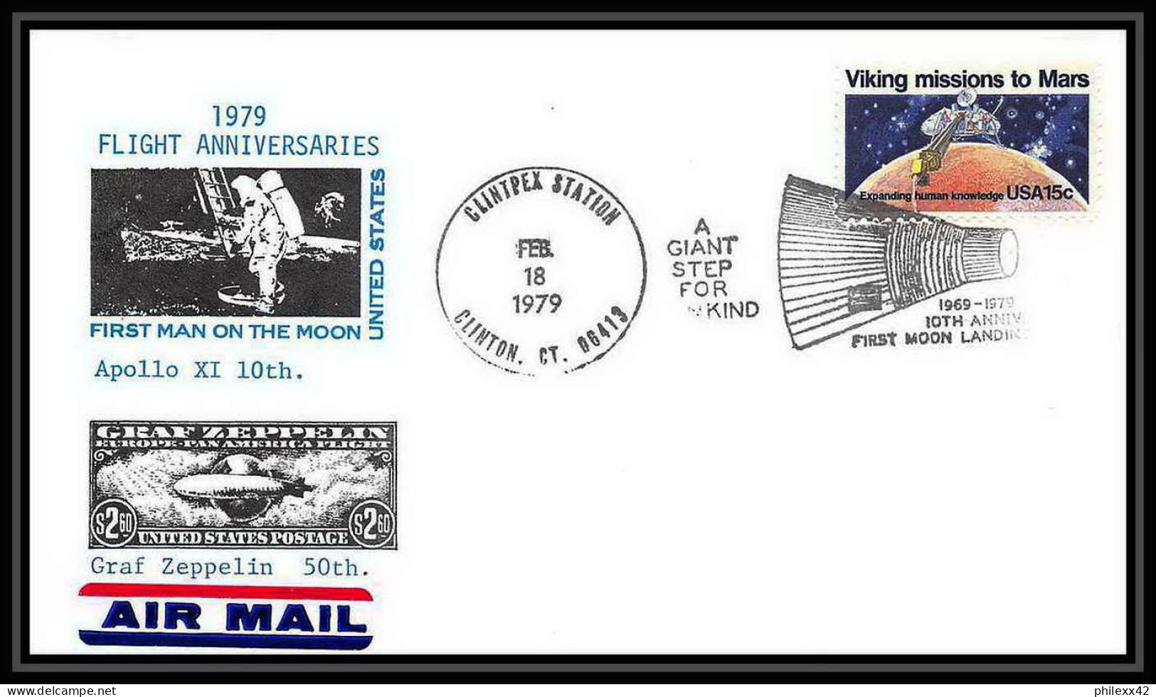 8175/ Espace (space Raumfahrt) Lettre (cover Briefe) 18/2/1979 Clintpex 79 Clinton Apollo 11 Zeppelin USA - USA