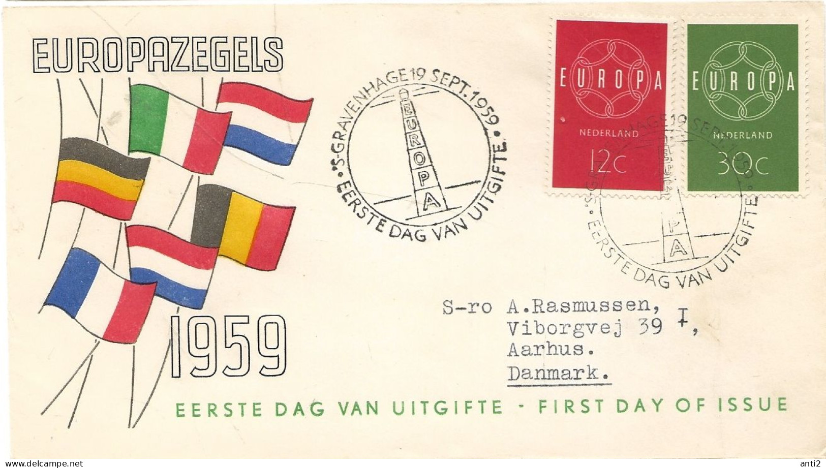 Netherlands 1959 Eruope -  Six-linked Chain With The Word "EUROPA",  Mi 735-736  FDC - FDC