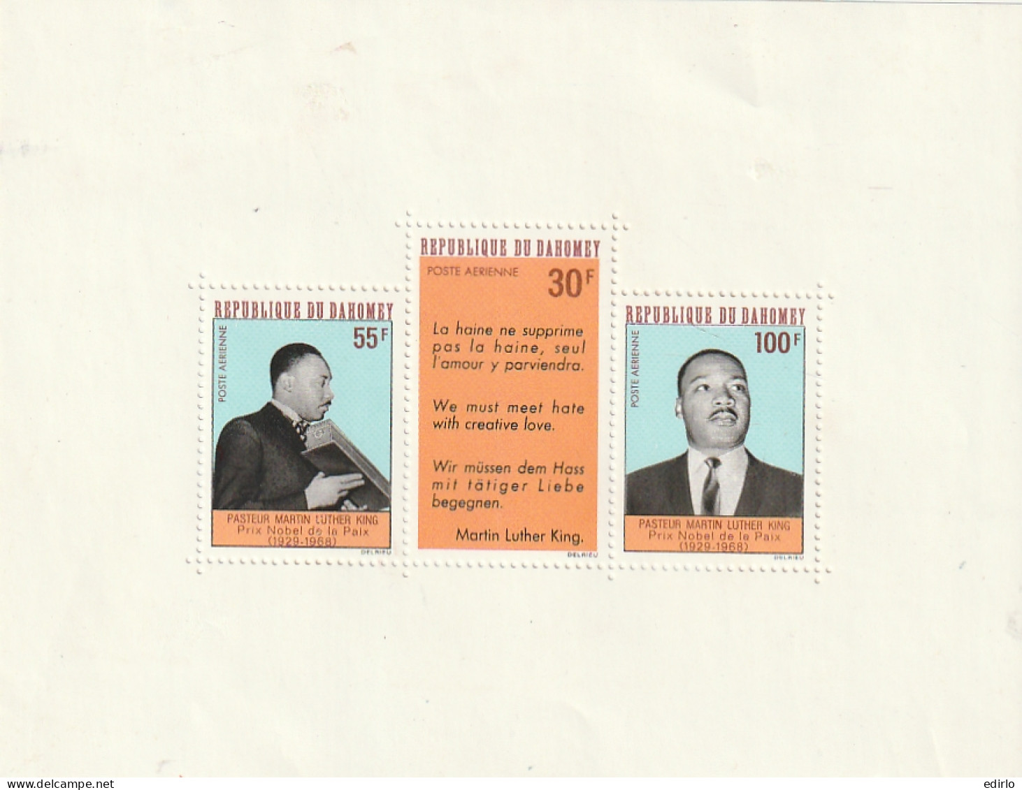 ///    DAHOMEY  ////  Bloc Feuillet   N° 14 Martin Lutherking ** - Cartas & Documentos