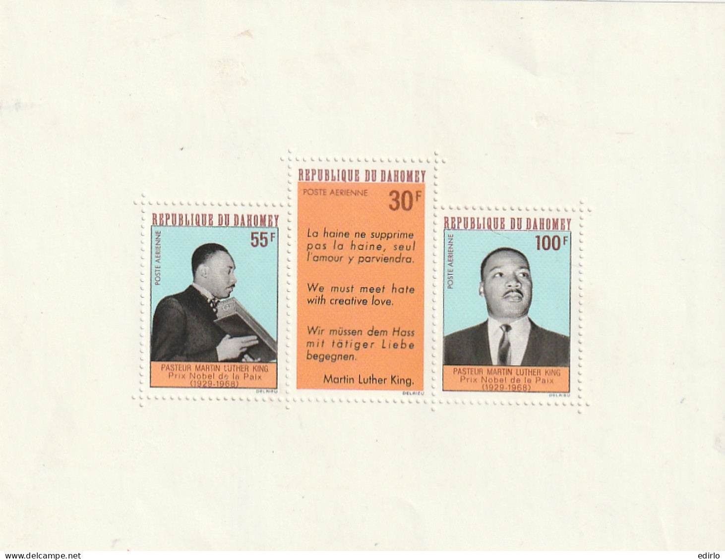 ///    DAHOMEY  ////  Bloc Feuillet   N° 14 Martin Lutherking ** - Lettres & Documents