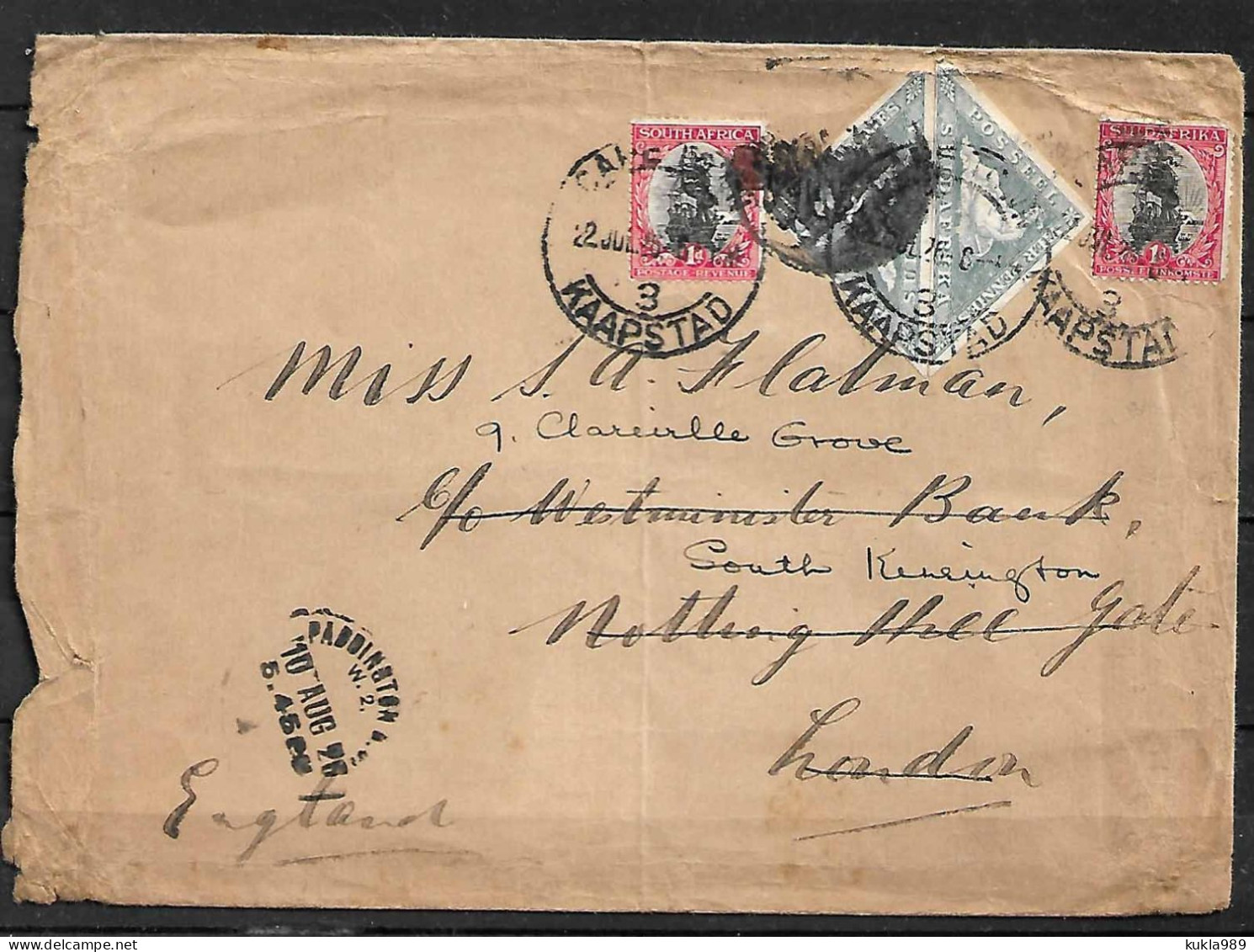 SOUTH AFRICA STAMPS 1926. COVER TO ENGLAND LONDON - Covers & Documents