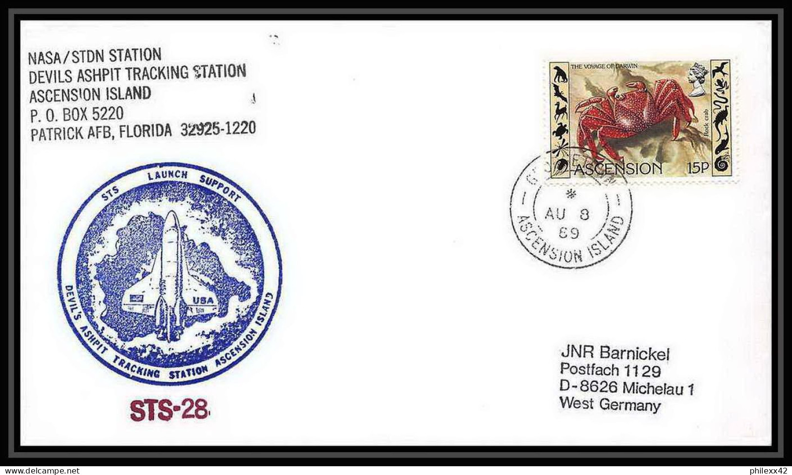 9808/ Espace (space) Lettre (cover) 8/8/1989 Sts-28 Devil's Ashpit Shuttle (navette) Ascension Island - Oceania