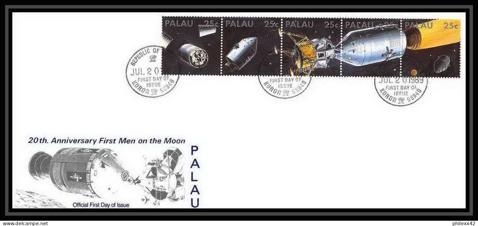 9821/ Espace (space Raumfahrt) Lettre (cover Briefe) 2/7/1989 Apollo 11 Moon Landing Palau - Oceania