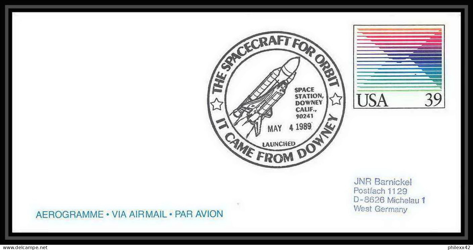 9713/ Espace (space) Aerogramme 4/5/1989 Launch Sts-30 Downey Spacecraft For Orbit Shuttle (navette) USA - United States