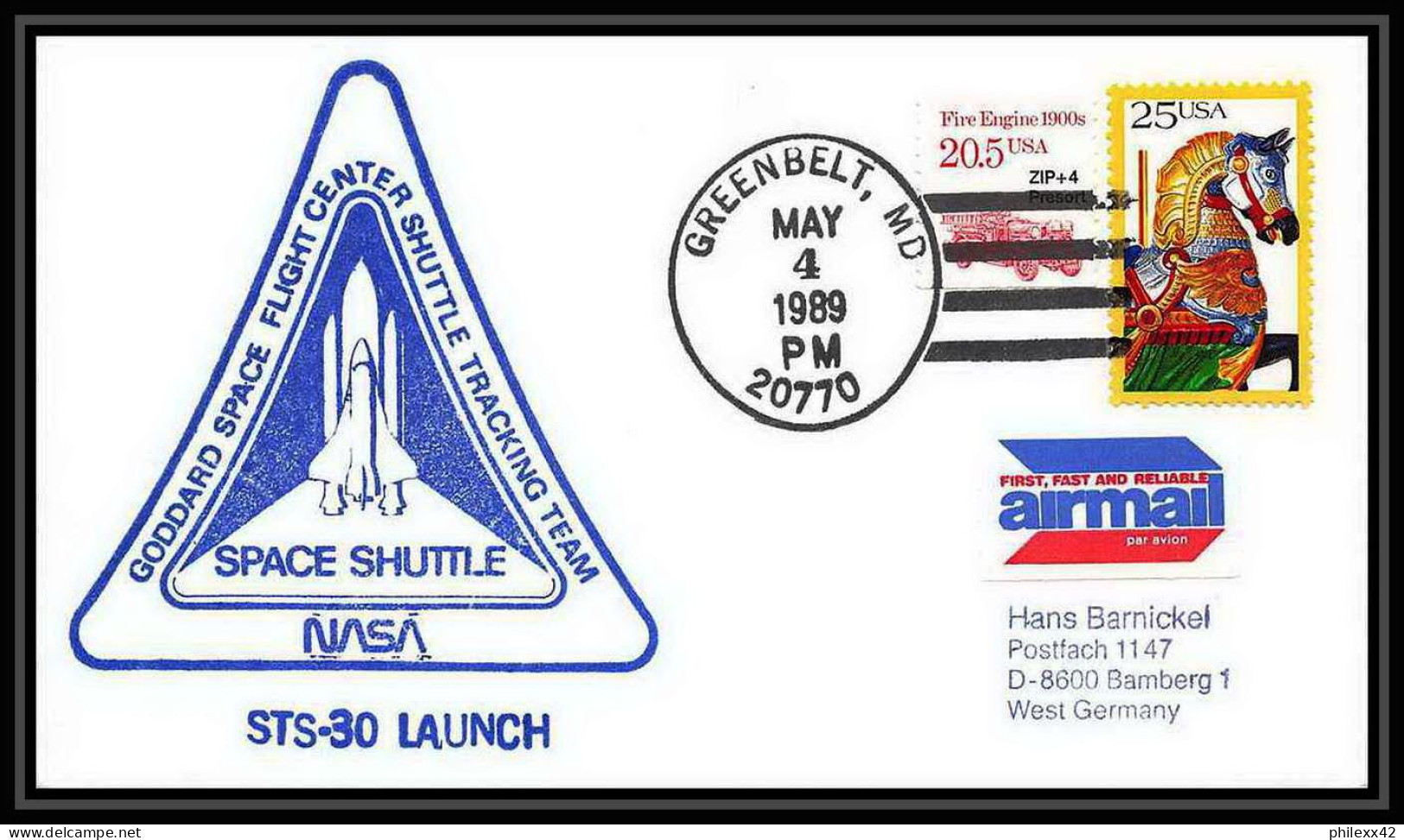 9707/ Espace (space Raumfahrt) Lettre (cover) 4/5/1989 Greenbelt Goddard Launch Sts-30 Shuttle (navette) USA - United States