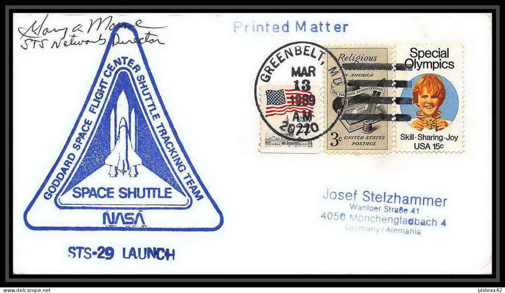 9692/ Espace (space) Lettre (cover) Signé (signed Autograph) 13/3/1989 Greenbelt Launch Sts-29 Shuttle (navette) USA - United States