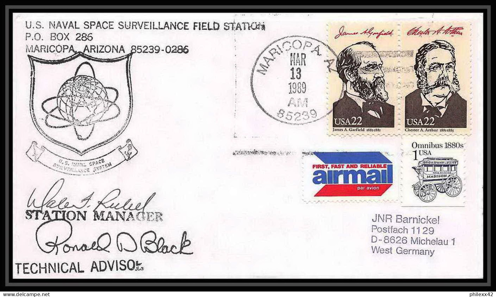 9680/ Espace (space) Lettre (cover) Signé (signed) 13/3/1989 Launch Sts-29 Shuttle (navette) Maricopa USA - United States