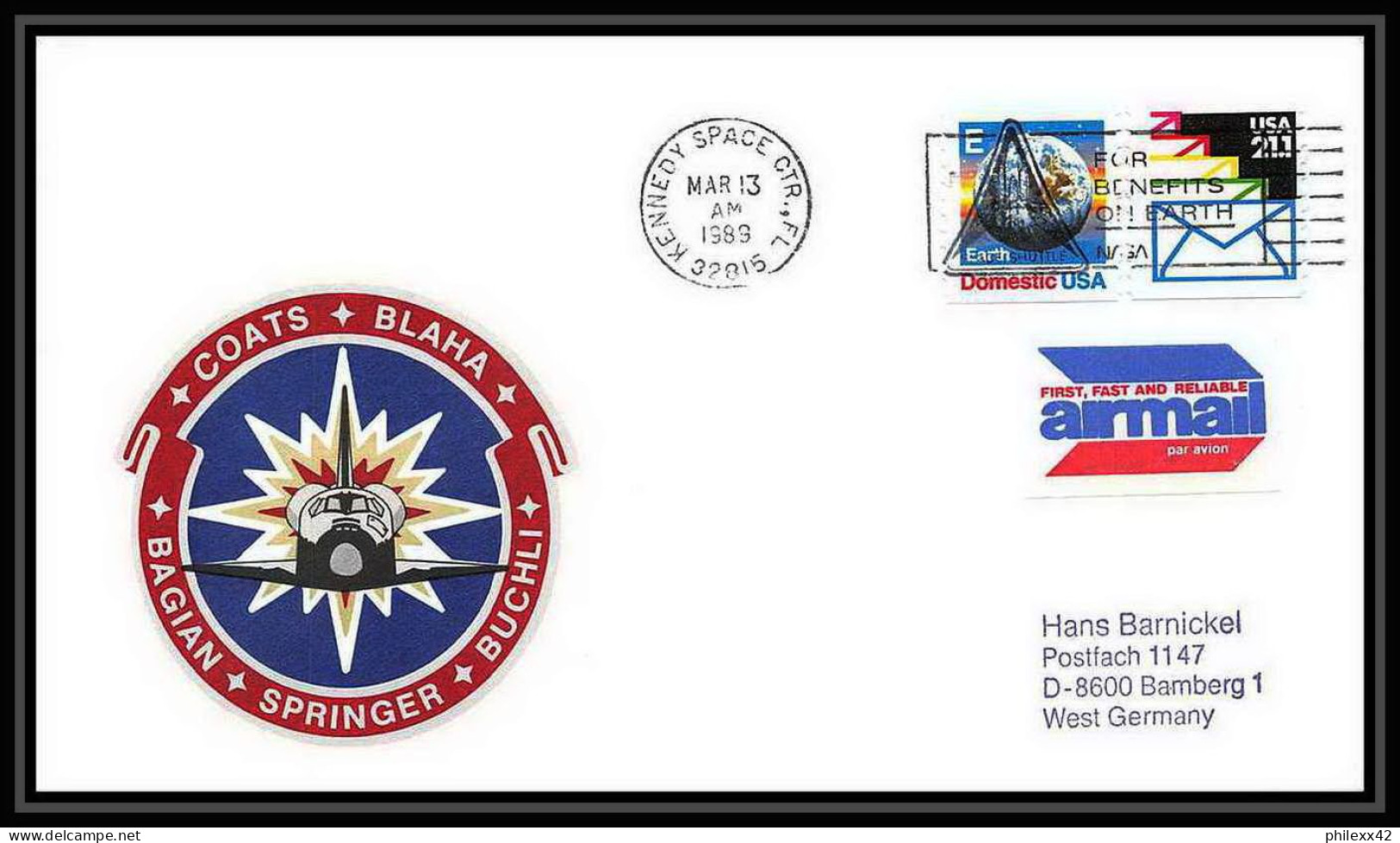 9681/ Espace (space Raumfahrt) Lettre (cover Briefe) 13/3/1989 Launch Sts-29 Shuttle (navette) USA - United States