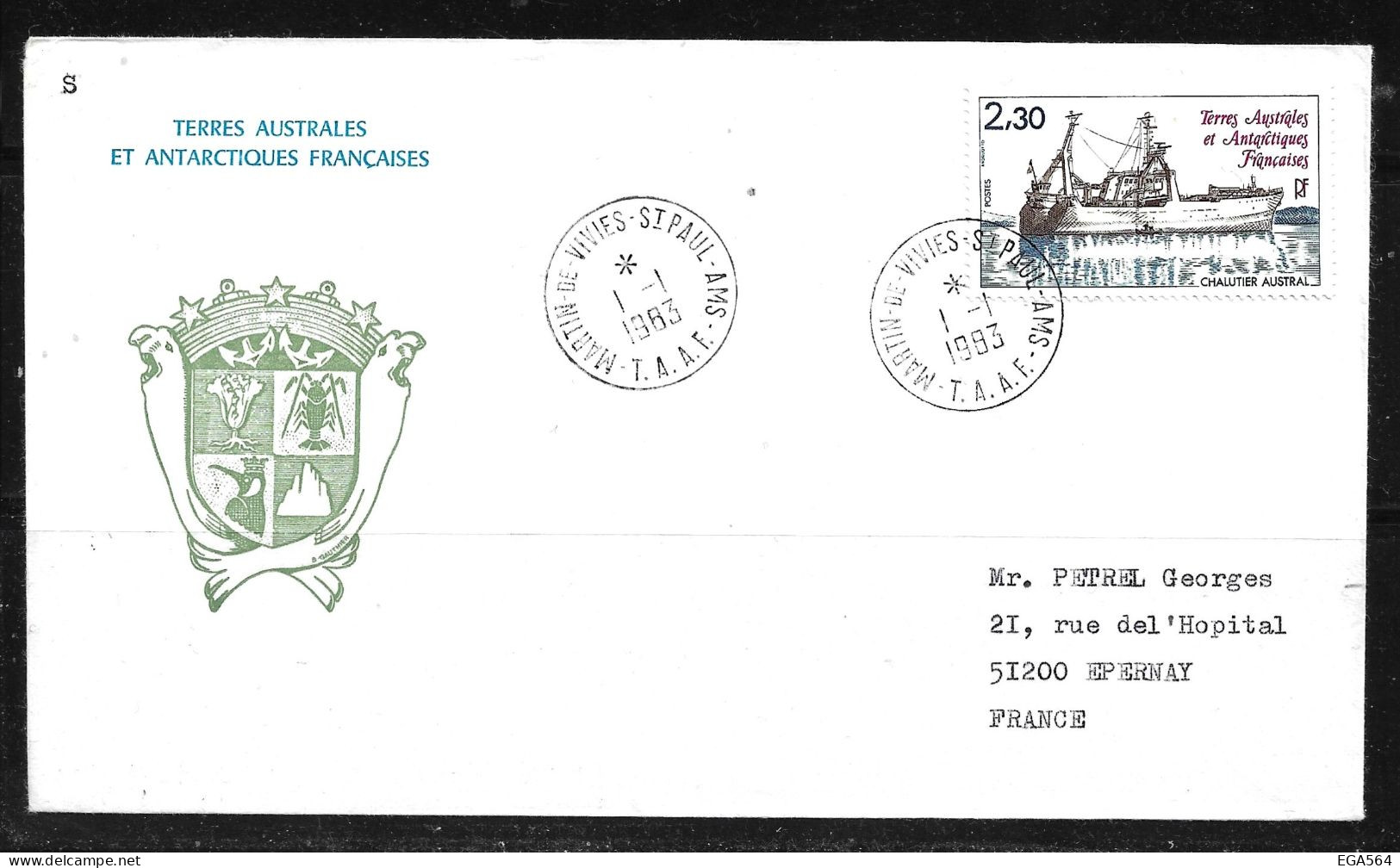 121 - Y&T PO100 Chalutier " AUSTRAL" Sur Enveloppe TAAF FDC Du 1.1.1983 St-Paul AMS - - Lettres & Documents