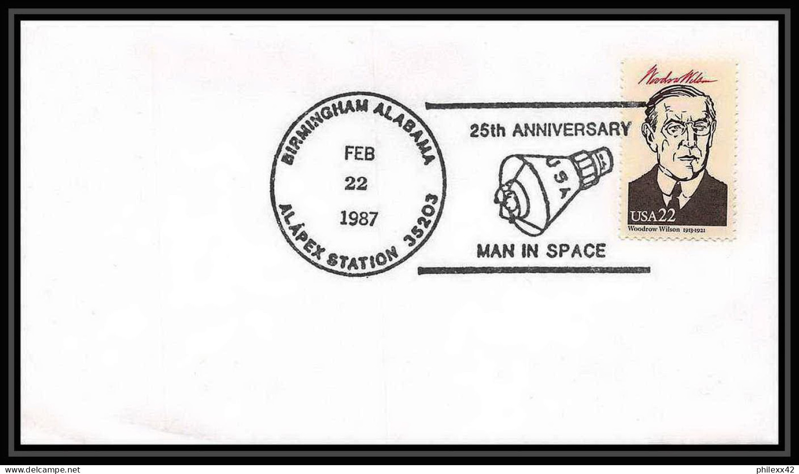 9432/ Espace (space Raumfahrt) Lettre (cover) 22/2/1987 Birmingham Alapaex 25th Anniversary Man In Space USA - United States