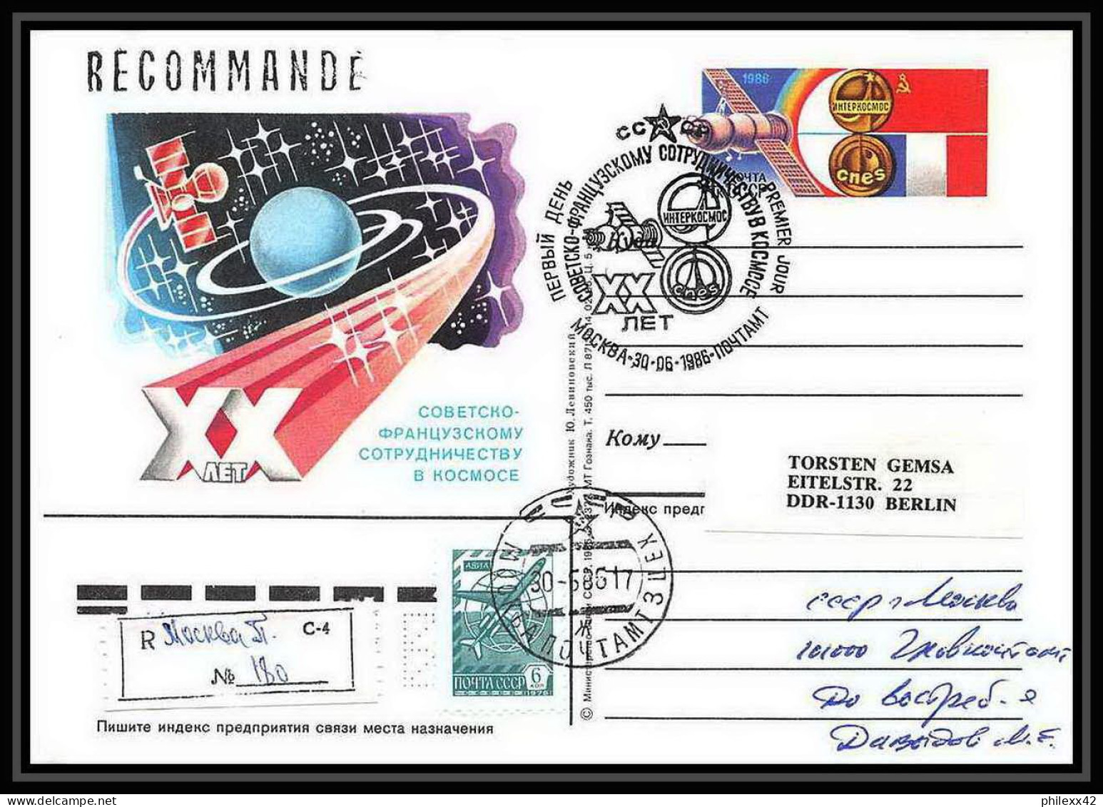 9289/ Espace (space Raumfahrt) Entier Postal (Stamped Stationery) 30/6/1986 Intercosmos (Russia Urss USSR) - Russie & URSS