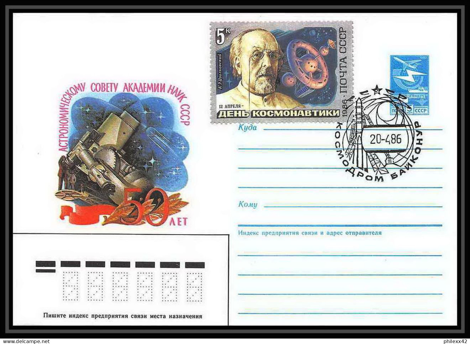 9278/ Espace (space Raumfahrt) Entier Postal (Stamped Stationery) 20/4/1986 Tsiolkovski (Russia Urss USSR) - Rusia & URSS