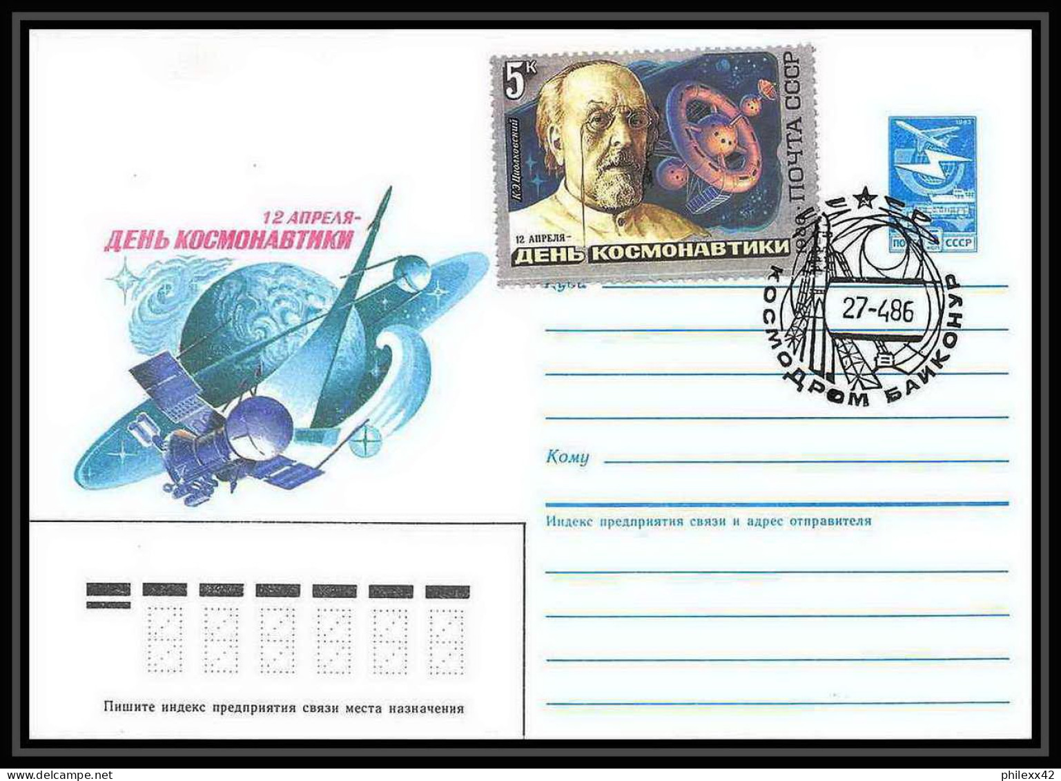 9279/ Espace (space Raumfahrt) Entier Postal (Stamped Stationery) 27/4/1986 Tsiolkovski (Russia Urss USSR) - Rusia & URSS