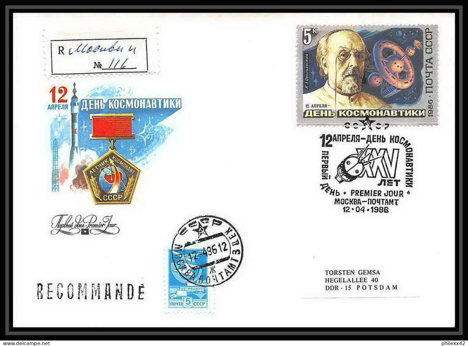 9257/ Espace (space Raumfahrt) Lettre (cover Briefe) 12/4/1986 Tsiolkovski (Russia Urss USSR) - Russia & USSR