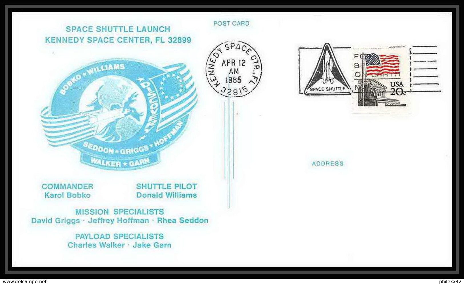9208/ Espace (space Raumfahrt) Lettre (cover Briefe) 12/4/1985 Shuttle (navette) Launch Discovery USA - Estados Unidos