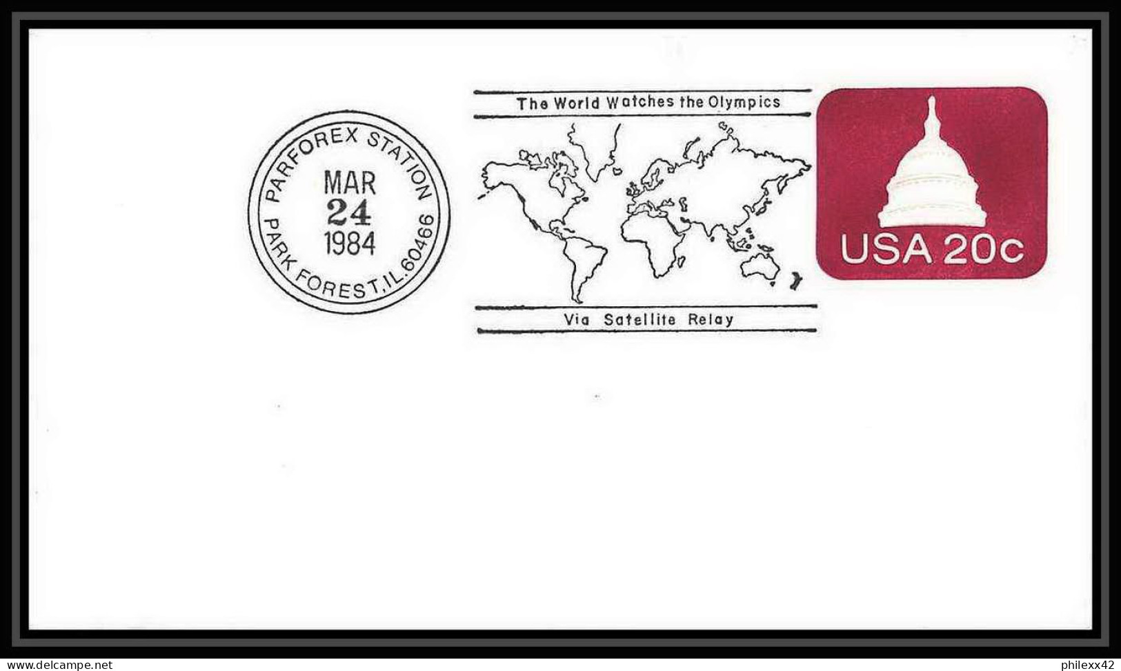 9160/ Espace (space Raumfahrt) Entier Postal (Stamped Stationery) 24/3/1984 PARFOREX PARK FOREST RELAY USA - United States