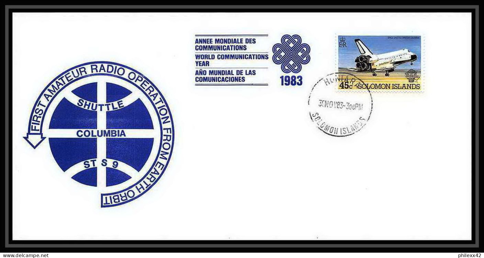 9113/ Espace (space) Lettre (cover) 30/11/1983 Sts 3 Shuttle (navette) Columbia World Communications Solomon Islands - Oceanía