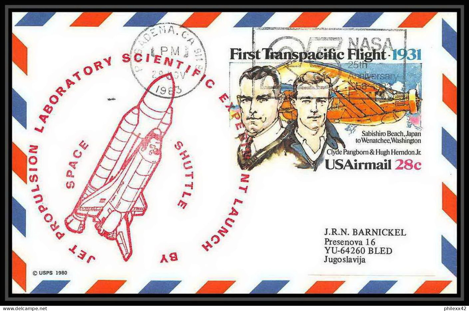9037/ Espace (space Raumfahrt) Lettre (cover Briefe) 28/11/1983 Jet Propulsion Laboratory Shuttle (navette) Pasadena USA - Etats-Unis