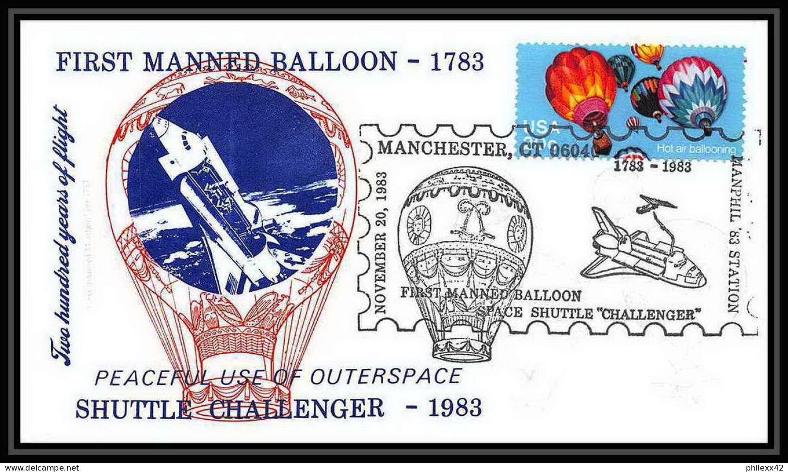 9035/ Espace (space Raumfahrt) Lettre (cover Briefe) 20/11/1983 Shuttle (navette) Manchester First Manned Ballon USA - Etats-Unis