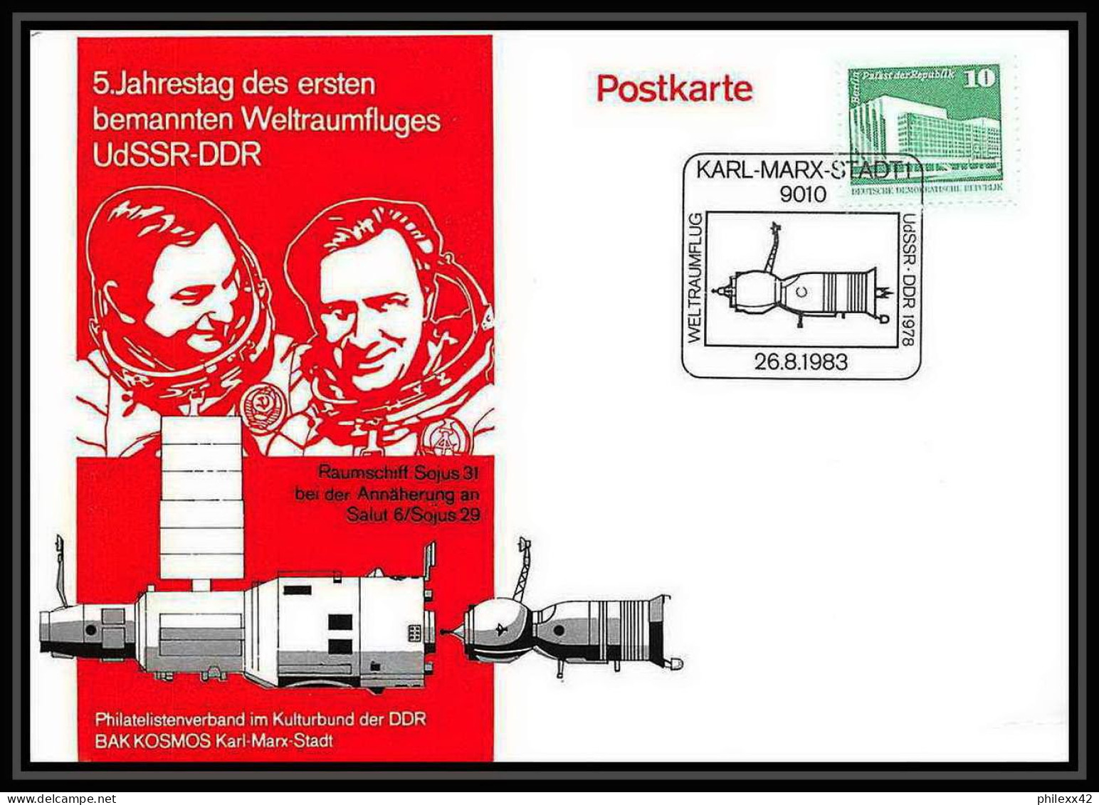 9056/ Espace (space Raumfahrt) Lettre Cover 26/6/1983 Soyuz (soyouz Sojus) Udssr Allemagne (germany DDR) - Europa