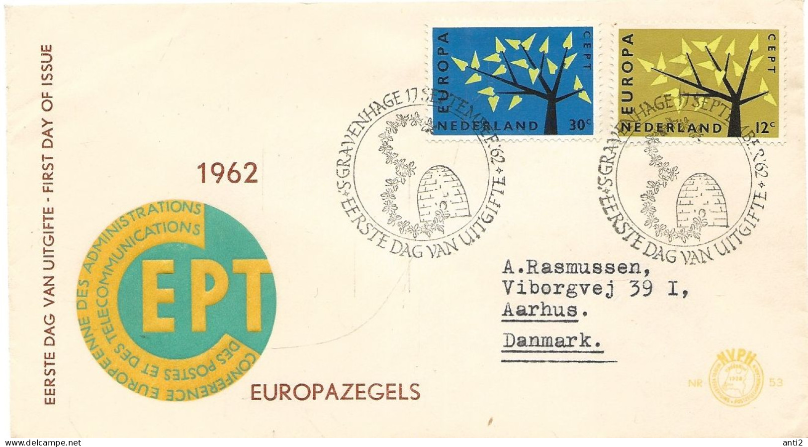 Netherlands 1962 Eruope -   Stylized Tree With 19 Leaves,  Mi 782-783 FDC - FDC