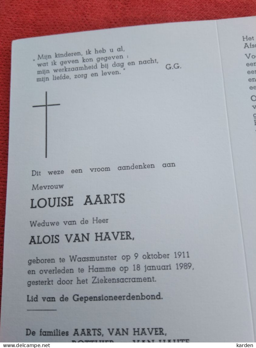 Doodsprentje Louise Aarts / Waasmunster 9/10/1911 Hamme 18/1/1989 ( Alois Van Haver ) - Religion & Esotericism