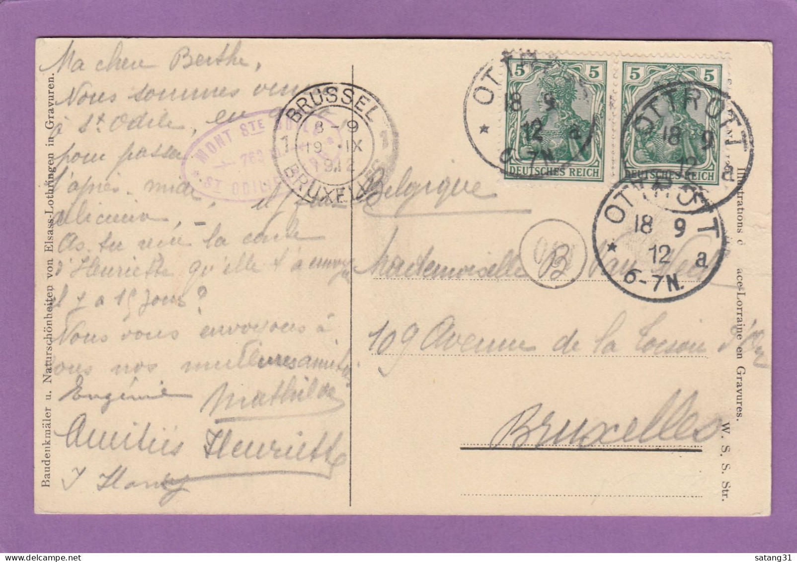 CARTE POSTALE D'OTTROTT POUR BRUXELLES,1912. - Storia Postale