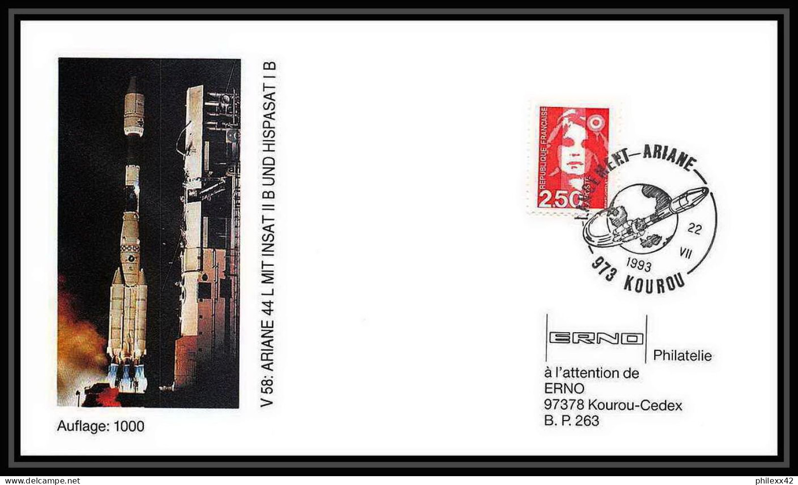 10683/ Espace (space Raumfahrt) Lettre (cover Briefe) 22/7/1992 Ariane V 58 France - Europe