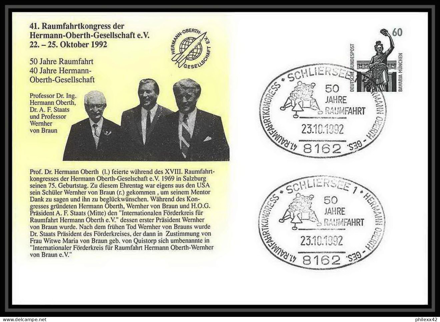 10673/ Espace (space) Entier Postal (Stamped Stationery) 23/10/1992 Oberth Allemagne (germany) - Europe